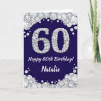 Happy 60. Geburtstag Navy Blue und Silver Glitzer