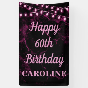 Happy 60. Geburtstag Pink Lights Black Banner