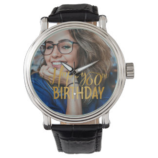 Happy 60. Geburtstag Script Personalisiertes Foto Armbanduhr