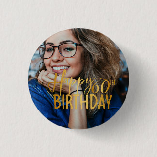 Happy 60. Geburtstag Script Personalisiertes Foto Button
