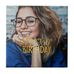 Happy 60. Geburtstag Script Personalisiertes Foto Fliese