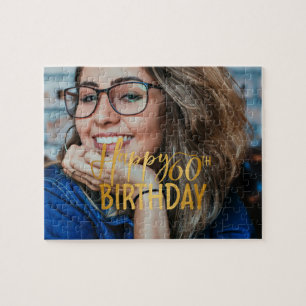Happy 60. Geburtstag Script Personalisiertes Foto Puzzle