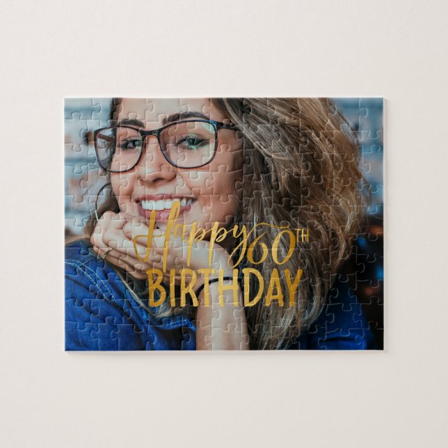 Happy 60. Geburtstag Script Personalisiertes Foto Puzzle (Horizontal)