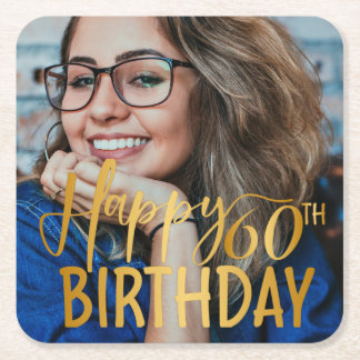 Happy 60. Geburtstag Script Personalisiertes Foto Rechteckiger Pappuntersetzer