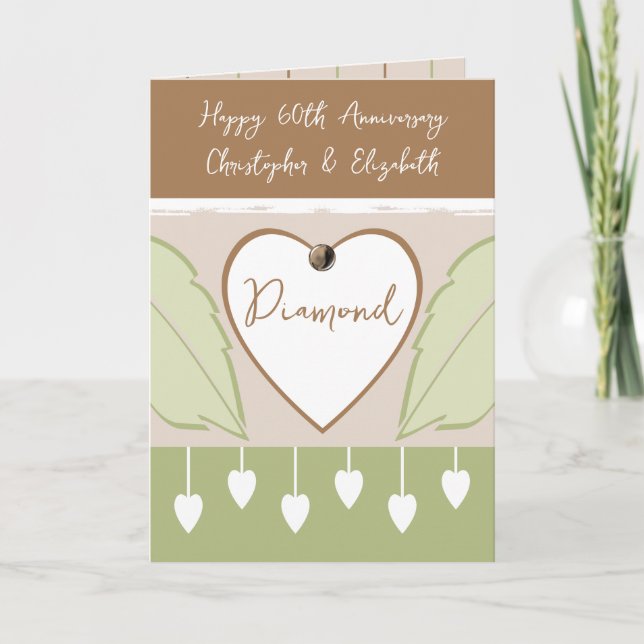 Happy 60. Jubiläum fügen Namen braungrün Karte (Vorderseite)