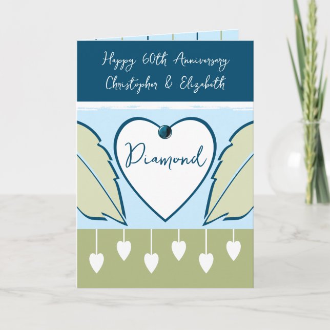Happy 60. Jubiläum Namen blau grün hinzufügen Karte (Vorderseite)