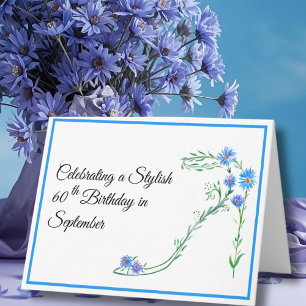 Happy 60. September Geburtstag Blue Aster Blume Karte