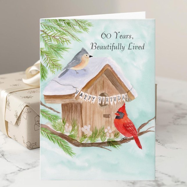  Happy 60th Birthday Birds at Birdhouse Karte (Von Creator hochgeladen)