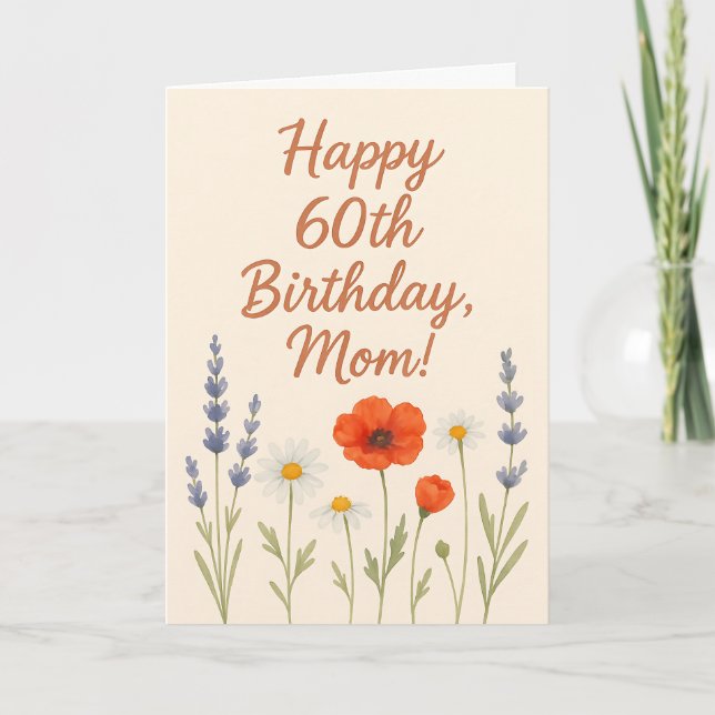 Happy 60th Birthday Mom Watercolor Wildflowers Karte (Vorderseite)