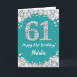 Happy 61. Geburtstag Aquamarine und Silver Glitzer Karte<br><div class="desc">Zum 61. Geburtstag Aquamarin Türkisaqua und Silver Glitzer Card mit personalisiertem Namen. Für weitere Anpassungen klicken Sie bitte auf die Schaltfläche "Anpassen" und verwenden Sie unser Designwerkzeug,  um diese Vorlage zu ändern.</div>