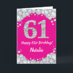 Happy 61. Geburtstag Hot Pink und Silver Glitzer Karte<br><div class="desc">Happy 61. Geburtstag Hot Pink und Silver Glitzer Card mit personalisiertem Namen. Für weitere Anpassungen klicken Sie bitte auf die Schaltfläche "Anpassen" und verwenden Sie unser Designwerkzeug,  um diese Vorlage zu ändern.</div>