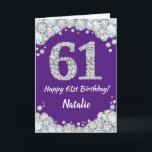 Happy 61. Geburtstag Lila und Silver Glitzer Card Karte<br><div class="desc">Happy 61. Geburtstag Lila und Silver Glitzer Card mit personalisiertem Namen. Für weitere Anpassungen klicken Sie bitte auf die Schaltfläche "Anpassen" und verwenden Sie unser Designwerkzeug,  um diese Vorlage zu ändern.</div>