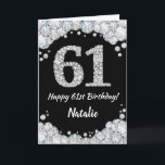 Happy 61. Geburtstagskarte Black and Silver Glitze Karte<br><div class="desc">Glückliche 61. Geburtstagskarte Black and Silver Glitzer Card mit personalisiertem Namen. Für weitere Anpassungen klicken Sie bitte auf die Schaltfläche "Anpassen" und verwenden Sie unser Designwerkzeug,  um diese Vorlage zu ändern.</div>