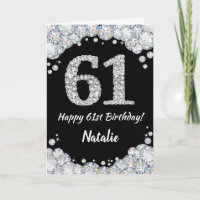 Happy 61. Geburtstagskarte Black and Silver Glitze