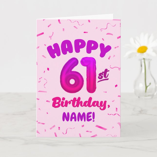 Happy 61st Birthday Card with Custom Name Karte (Kleine Pflanze)
