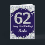 Happy 62. Geburtstag Navy Blue und Silver Glitzer Karte<br><div class="desc">Happy 62. Geburtstag Navy Blue und Silver Glitzer Card mit personalisiertem Namen. Für weitere Anpassungen klicken Sie bitte auf die Schaltfläche "Anpassen" und verwenden Sie unser Designwerkzeug,  um diese Vorlage zu ändern.</div>
