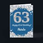 Happy 63. Geburtstag Blue and Silver Glitzer Card Karte<br><div class="desc">Happy 63. Geburtstag Blue and Silver Glitzer Card mit personalisiertem Namen. Für weitere Anpassungen klicken Sie bitte auf die Schaltfläche "Anpassen" und verwenden Sie unser Designwerkzeug,  um diese Vorlage zu ändern.</div>