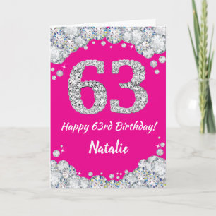 Happy 63. Geburtstag Hot Pink und Silver Glitzer Karte