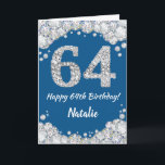 Happy 64. Geburtstag Blue and Silver Glitzer Card Karte<br><div class="desc">Happy 64. Geburtstag Blue and Silver Glitzer Card mit personalisiertem Namen. Für weitere Anpassungen klicken Sie bitte auf die Schaltfläche "Anpassen" und verwenden Sie unser Designwerkzeug,  um diese Vorlage zu ändern.</div>