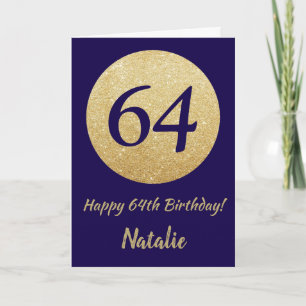Happy 64. Geburtstag Navy Blue und Gold Glitzer Karte