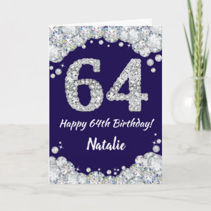 Happy 64. Geburtstag Navy Blue und Silver Glitzer Karte