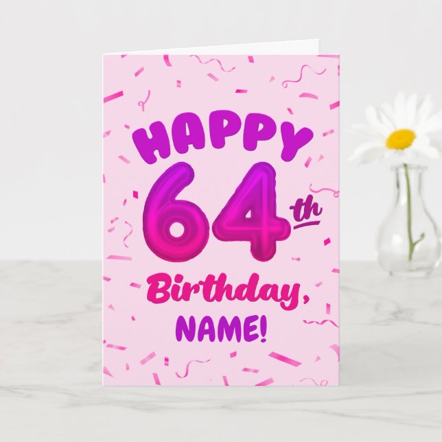 Happy 64th Birthday Card with Custom Name Karte (Kleine Pflanze)