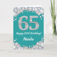 Happy 65. Geburtstag Aquamarine und Silver Glitzer