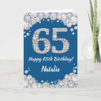 Happy 65. Geburtstag Blue and Silver Glitzer Card