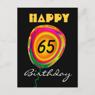 Happy 65 Geburtstag farbenfrohe Gold Green Red Bal Postkarte