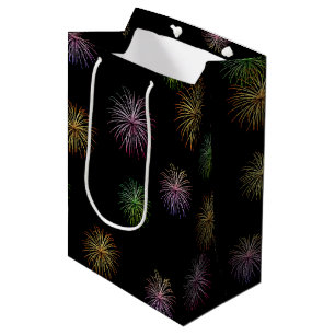 Happy 65. Geburtstag Feuerwerk auf schwarz Mittlere Geschenktüte