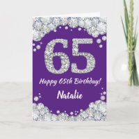 Happy 65. Geburtstag Lila und Silver Glitzer Card