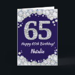 Happy 65. Geburtstag Navy Blue und Silver Glitzer Karte<br><div class="desc">Happy 65. Geburtstag Navy Blue und Silver Glitzer Card mit personalisiertem Namen. Für weitere Anpassungen klicken Sie bitte auf die Schaltfläche "Anpassen" und verwenden Sie unser Designwerkzeug,  um diese Vorlage zu ändern.</div>