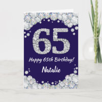 Happy 65. Geburtstag Navy Blue und Silver Glitzer