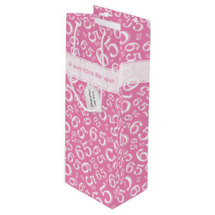 Happy 65. Geburtstag Nummer Muster Pink und Weiß Geschenktüte Für Weinflaschen