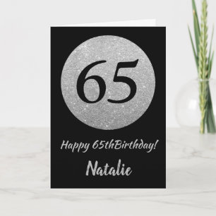 Happy 65. Geburtstagskarte Black and Silver Glitze Karte