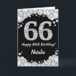 Happy 66. Geburtstagskarte Black and Silver Glitze Karte<br><div class="desc">Glückliche 66. Geburtstagskarte Black and Silver Glitzer Card mit personalisiertem Namen. Für weitere Anpassungen klicken Sie bitte auf die Schaltfläche "Anpassen" und verwenden Sie unser Designwerkzeug,  um diese Vorlage zu ändern.</div>