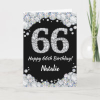 Happy 66. Geburtstagskarte Black and Silver Glitze