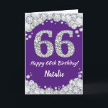 Happy 66. Geburtstagskarte Lila und Silver Glitzer Karte<br><div class="desc">Happy 66. Geburtstag Lila und Silver Glitzer Card mit personalisiertem Namen. Für weitere Anpassungen klicken Sie bitte auf die Schaltfläche "Anpassen" und verwenden Sie unser Designwerkzeug,  um diese Vorlage zu ändern.</div>