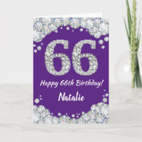 Happy 66. Geburtstagskarte Lila und Silver Glitzer