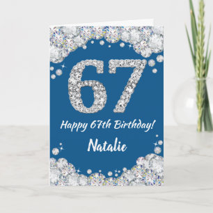 Happy 67. Geburtstag Blue and Silver Glitzer Card Karte