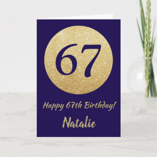 Happy 67. Geburtstag Navy Blue und Gold Glitzer Karte