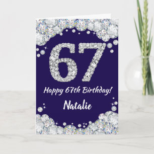 Happy 67. Geburtstag Navy Blue und Silver Glitzer Karte