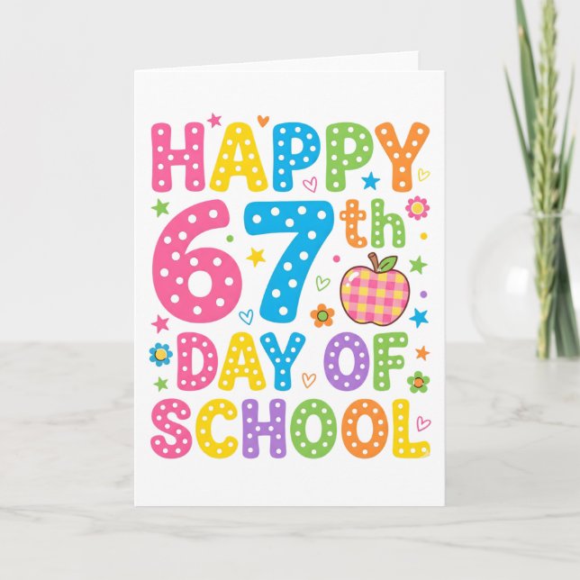 Happy 67th Day of School Colorful Teacher Polka Karte (Vorderseite)