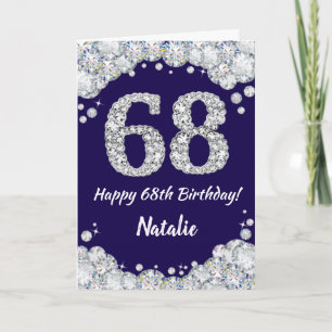 Happy 68. Geburtstag Navy Blue und Silver Glitzer Karte