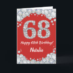 Happy 68. Geburtstagskarte Rot und Silberer Glitze Karte<br><div class="desc">Glückliche 68. Geburtstagskarte Rot und Silber Glitzer Card mit personalisiertem Namen. Für weitere Anpassungen klicken Sie bitte auf die Schaltfläche "Anpassen" und verwenden Sie unser Designwerkzeug,  um diese Vorlage zu ändern.</div>