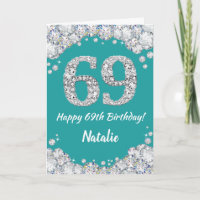 Happy 69. Geburtstag Aquamarine und Silberne Glitz
