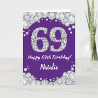 Happy 69. Geburtstag Lila und Silberne Glitzer Car