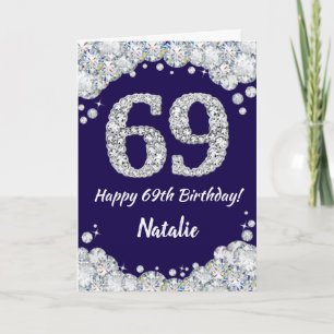 Happy 69. Geburtstag Navy Blue und Silver Glitzer Karte