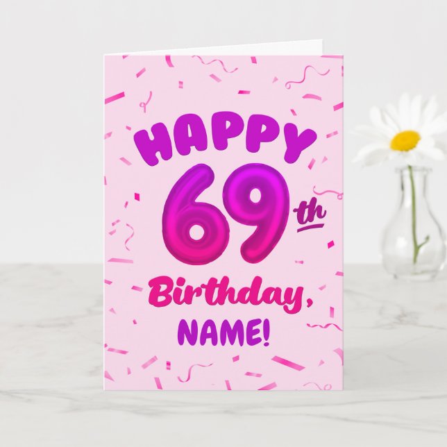 Happy 69th Birthday Card with Custom Name Karte (Kleine Pflanze)