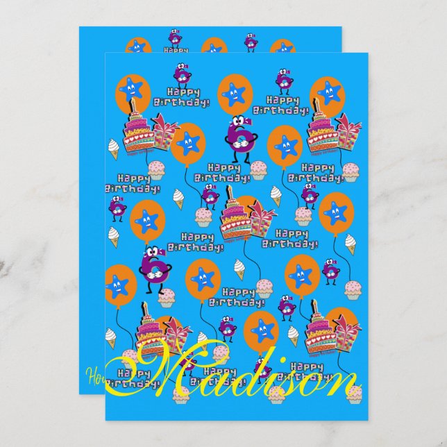 Happy 6. Geburtstag Einladung Geburtstag #6 (Vorne/Hinten)